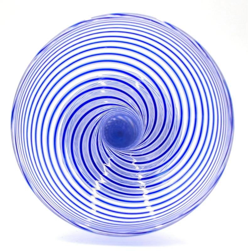 Saint Louis France Art Glass Vase Blue and White Strip on a Clear Glass Vase - 8
