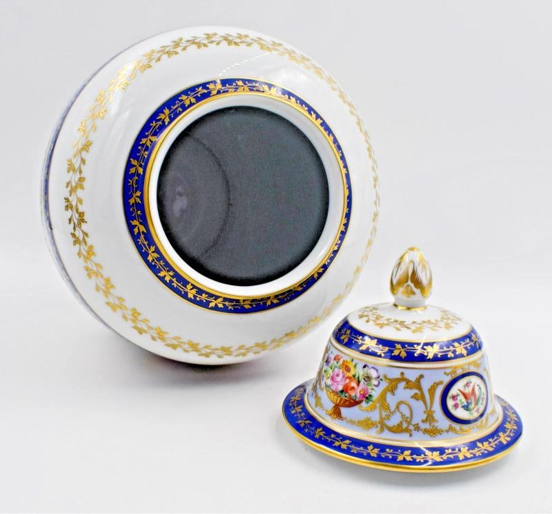 Spectacular Le Tellec Paris Hand Painted Large Ginger Jar - Florals Raised Gold - 10