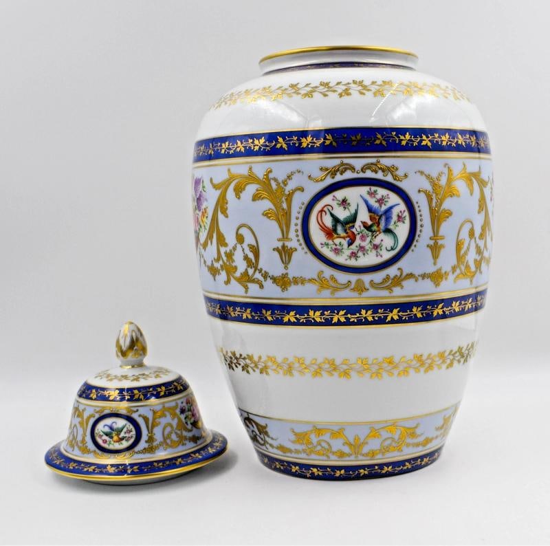 Spectacular Le Tellec Paris Hand Painted Large Ginger Jar - Florals Raised Gold - 6