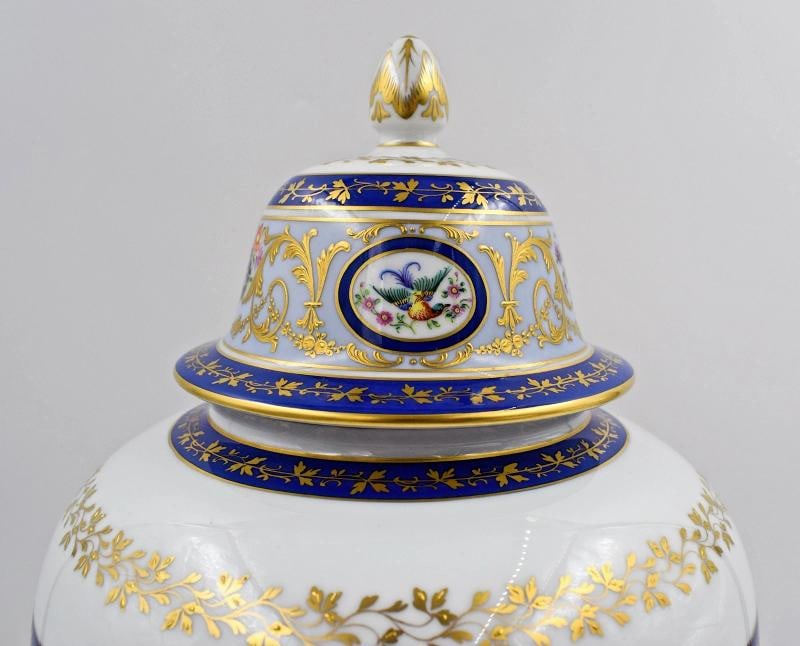 Spectacular Le Tellec Paris Hand Painted Large Ginger Jar - Florals Raised Gold - 7