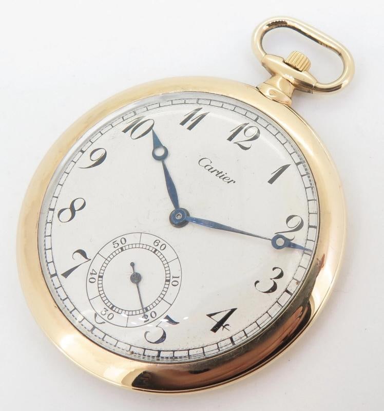 CARTIER 18k Yellow Gold 45.5mm Pocket Watch: Condition: Pre-owned - Good: This item has been gently used but is in good condition. It might have a few signs of wear, like light scratches or tarnishing. All imperfections should be shown and descr