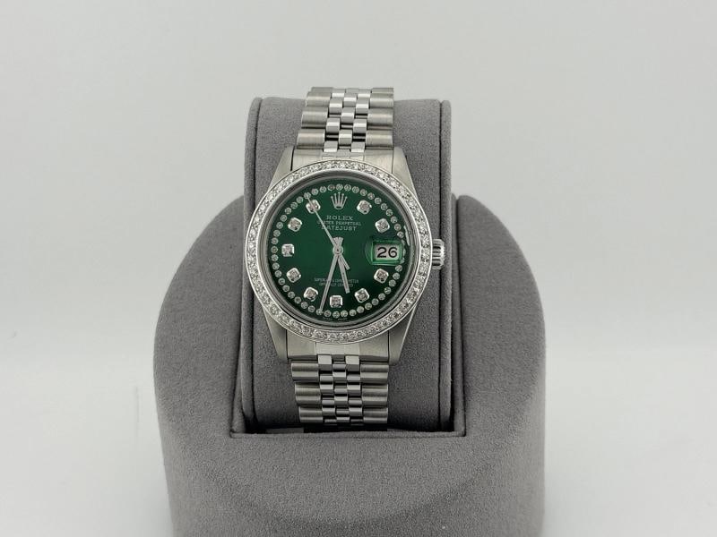 Rolex Datejust 16014 36mm Green Diamond Dial Diamond Bezel Steel Jubilee - 12