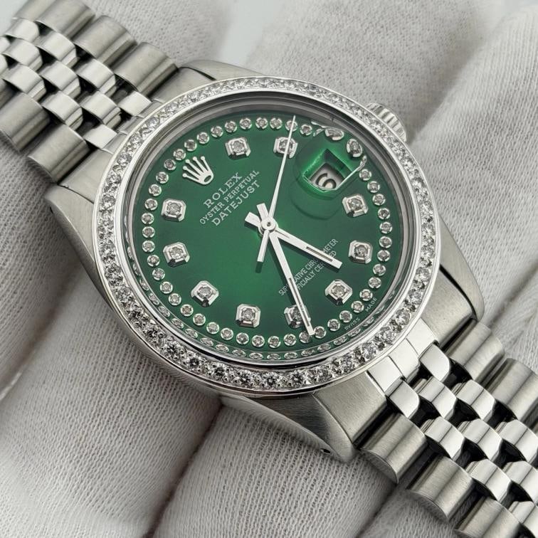 Rolex Datejust 16014 36mm Green Diamond Dial Diamond Bezel Steel Jubilee - 4