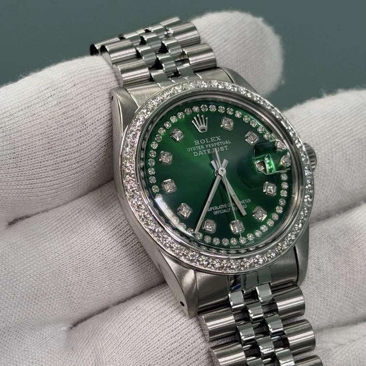 Rolex Datejust 16014 36mm Green Diamond Dial Diamond Bezel Steel Jubilee - 6