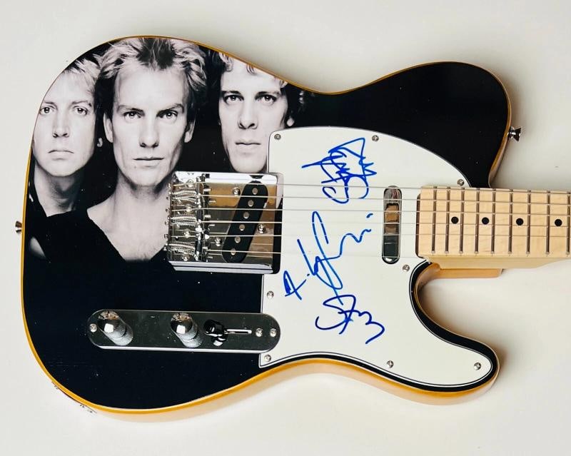 THE POLICE: STING, ANDY SUMMERS, STEWART COPELAND Signed Guitar (JSA LOA): Industry: Music,Signed: Yes,Autograph Authentication: James Spence (JSA),Object Type: Guitar & Guitar Pick,Original/Reproduction: Original,Country of Origin: United States