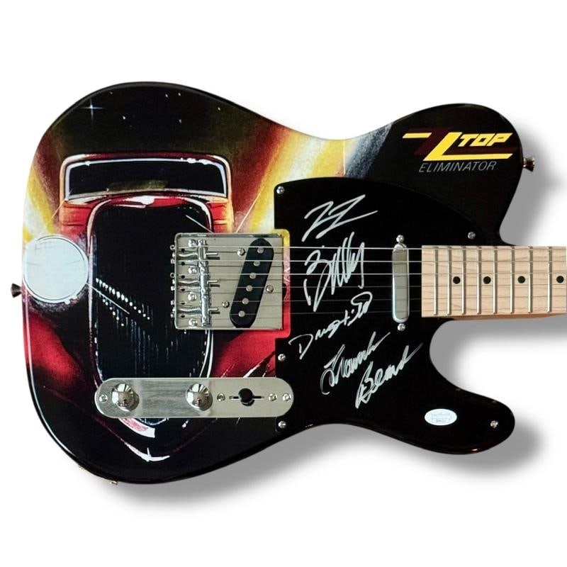 ZZ TOP: Billy Gibbons, Frank Beard & Dusty Hill Signed Custom Guitar (JSA): Industry: Music,Autograph Authentication: James Spence (JSA),Object Type: Guitar & Guitar Pick,Original/Reproduction: Original,Signed: Yes,Country of Origin: United States