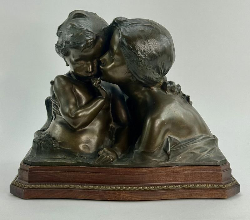 Antique French Bronze Henri Pernot Le Grande Soeur Sculpture: This bronze measures about 15 inches tall and has a footprint of about 18 x 11.5 inches. . Condition: Used: An item that has been used previously. See the