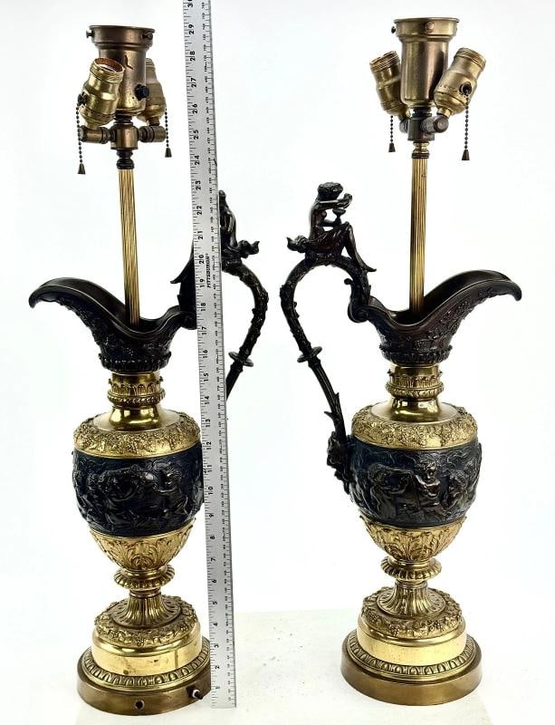 Impressive Pair c1860-1900 French Ormolu Gilt Bronze Ewer Table Lamps - 10