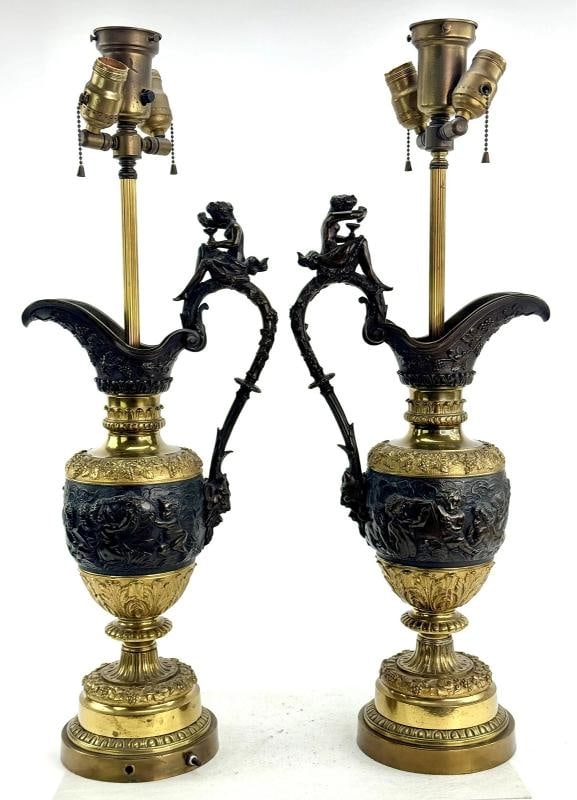 Impressive Pair c1860-1900 French Ormolu Gilt Bronze Ewer Table Lamps - 8