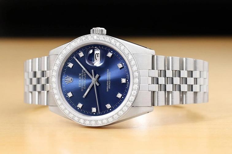 ROLEX MENS DATEJUST 16234 BLUE FACTORY DIAMOND 18K WHITE GOLD STEEL WATCH - 2