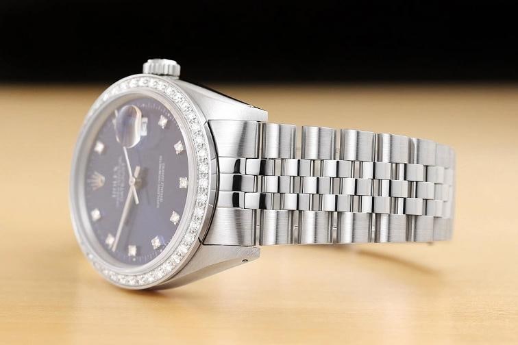 ROLEX MENS DATEJUST 16234 BLUE FACTORY DIAMOND 18K WHITE GOLD STEEL WATCH - 4