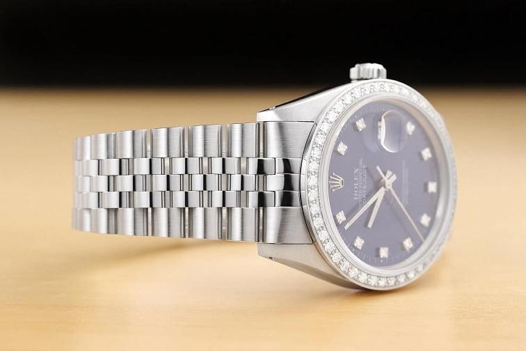 ROLEX MENS DATEJUST 16234 BLUE FACTORY DIAMOND 18K WHITE GOLD STEEL WATCH - 7