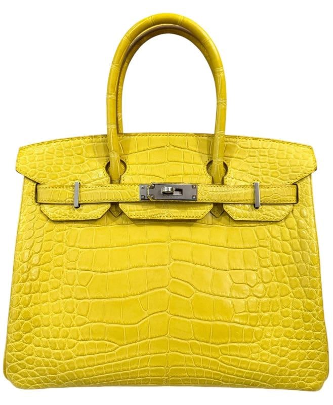 Hermes Birkin 30 Soufre Yellow Jaune Matte Alligator Leather Palladium Hardware - 2