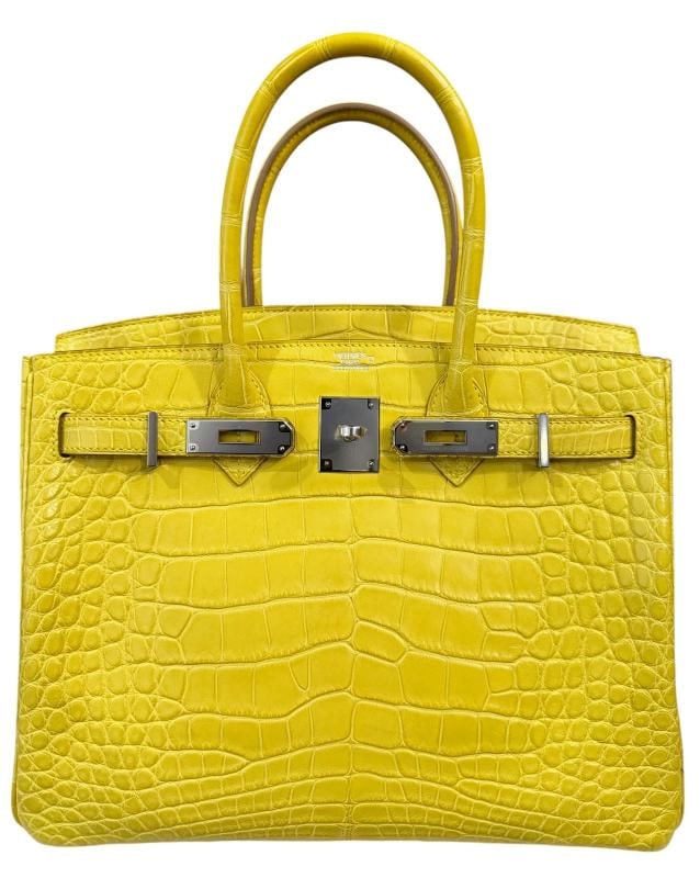 Hermes Birkin 30 Soufre Yellow Jaune Matte Alligator Leather Palladium Hardware - 3