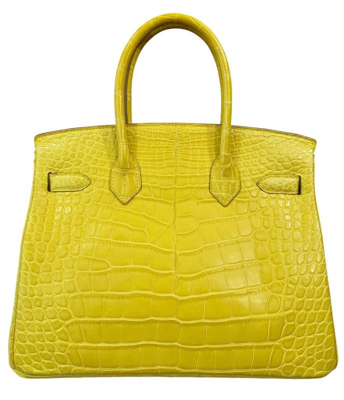 Hermes Birkin 30 Soufre Yellow Jaune Matte Alligator Leather Palladium Hardware - 4