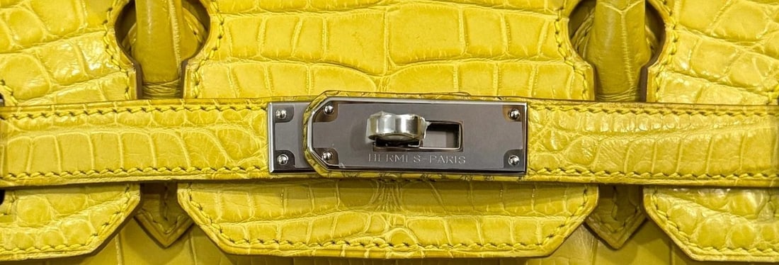 Hermes Birkin 30 Soufre Yellow Jaune Matte Alligator Leather Palladium Hardware - 5