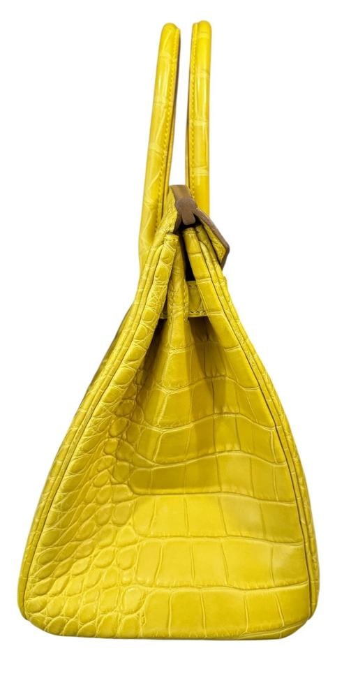 Hermes Birkin 30 Soufre Yellow Jaune Matte Alligator Leather Palladium Hardware - 7