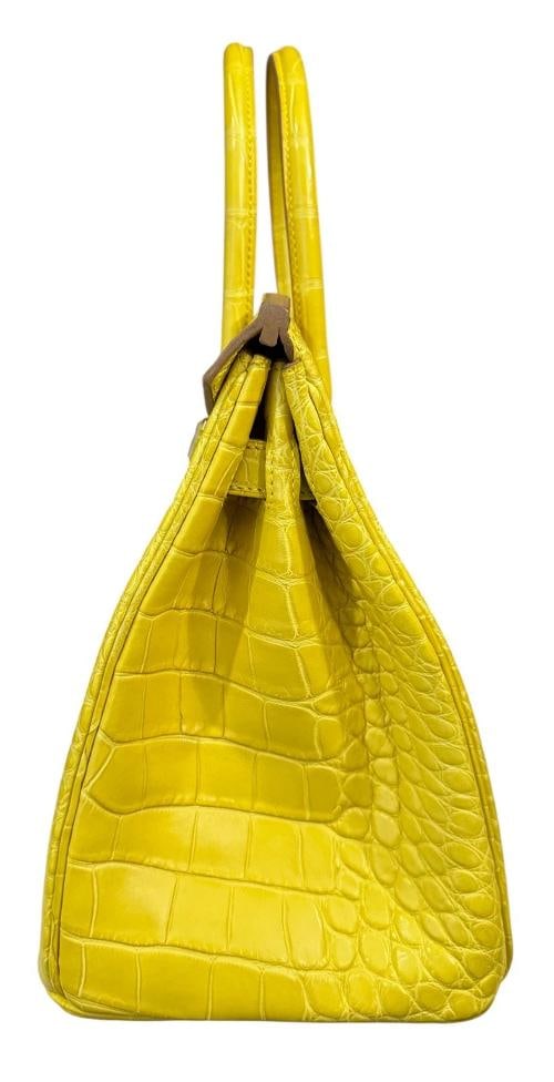 Hermes Birkin 30 Soufre Yellow Jaune Matte Alligator Leather Palladium Hardware - 8