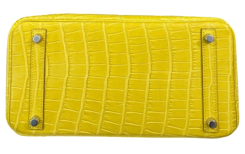 Hermes Birkin 30 Soufre Yellow Jaune Matte Alligator Leather Palladium Hardware - 9