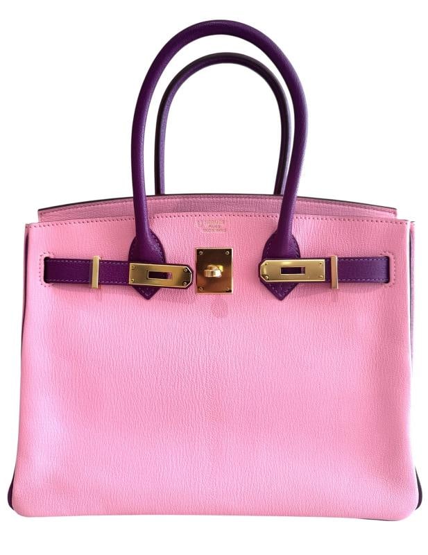 Hermes Birkin 30 Special Order Bubblegum Pink Anemone Purple Chevre Gold HWR - 3