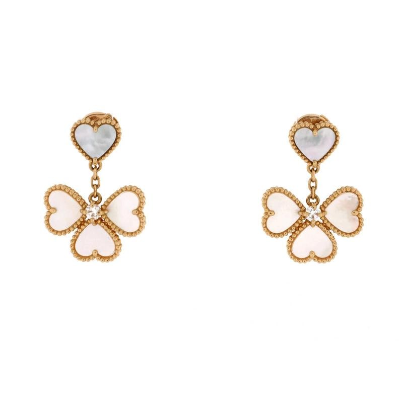 Van Cleef & Arpels Sweet Alhambra Effeuillage Heart Earrings 18K Yellow Gold: Measurements: Height/Length: 24.95 mm, Width: 17.85 mm . Condition: Pre-owned - Good,Brand: Van Cleef & Arpels,Main Stone: Diamond,Metal: 18K Yellow Gold,Metal Purity: 18K,Style: Earrings,Type: