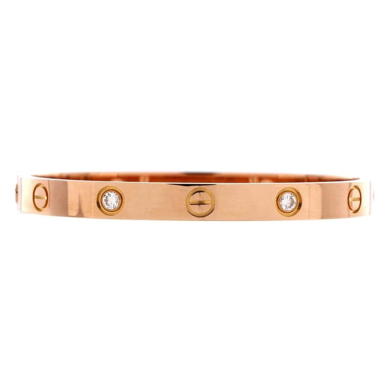 Cartier Love 4 Diamond Bracelet 18K Rose Gold with Diamonds: Measurements: Circumference: 6 ", Width: 6.00 mm . Condition: Pre-owned - Good,Brand: Cartier,Main Stone: Diamond,Metal: 18K Rose Gold,Metal Purity: 18K,Style: Bracelet,Type: Bracelet,Color: Rose