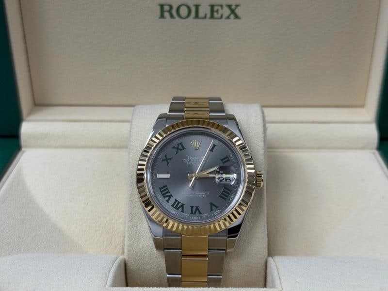 Rolex Datejust II 116333 Wimbledon Dial 18k Yellow Gold Stainless Steel: Style Number: 116333 Year: 2011-2016 Model: Rolex Datejust II Case Material: Stainless Steel Band: 18k Yellow Gold & Stainless Steel Bezel: 18k Yellow Gold Fluted Dial: Slate Wimbledon Dial Crystal: S