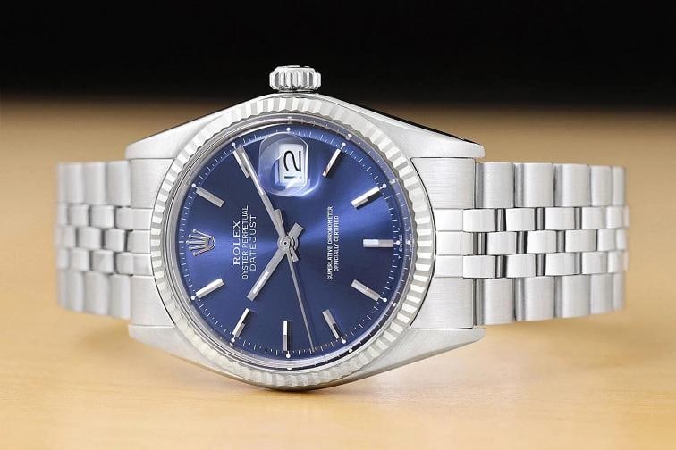 ROLEX MENS DATEJUST 1601 BLUE DIAL 18K WHITE GOLD BEZEL STAINLESS STEEL WATCH - 3