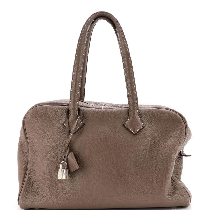 Hermes Victoria II Bag Clemence 35: Condition: Pre-owned - Good,Brand: Hermes,Exterior Material: Leather,Style: Satchels,Exterior Color: Gray,Department: Women,Size: 35,Accessories: Keys, Lock, Clochette