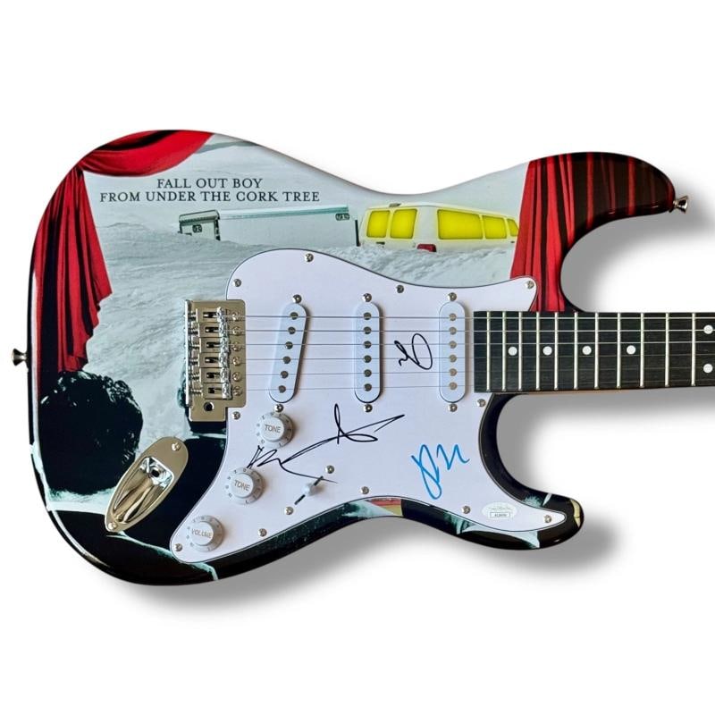 Fall Out Boy Signed Guitar Custom Graphics JSA COA Pete Wentz Patrick Stump +2: Industry: Music,Signed: Yes,Autograph Authentication: James Spence (JSA),Object Type: Guitar & Guitar Pick,Original/Reproduction: Original,Country of Origin: United States