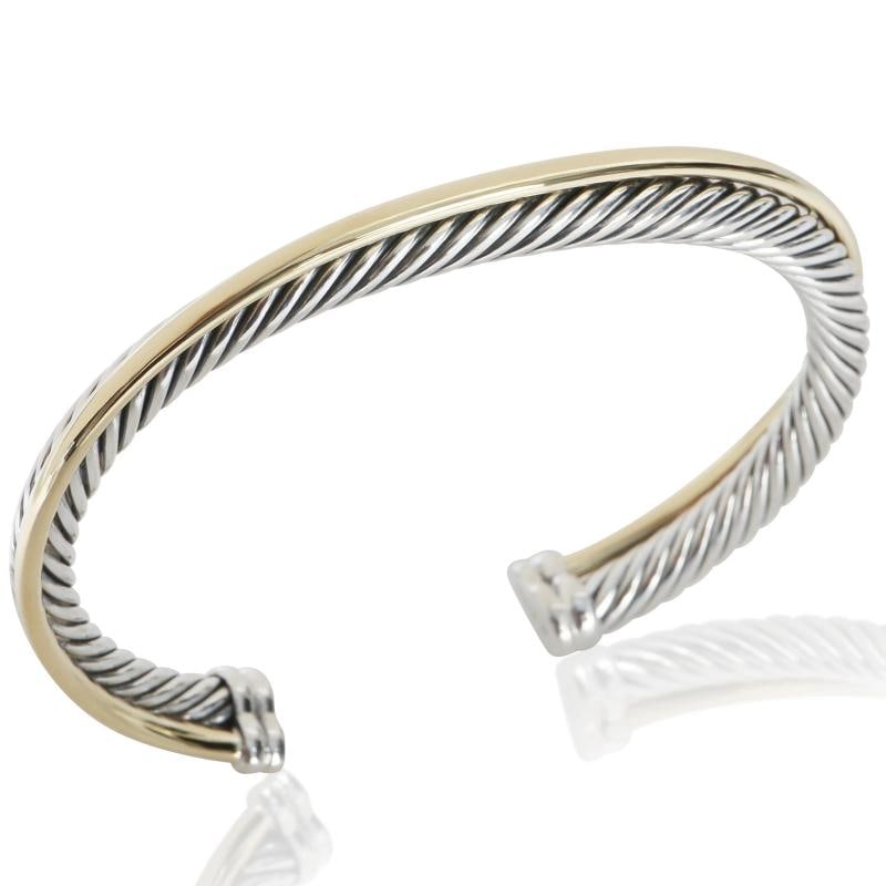 David Yurman Yellow Gold & Sterling Silver 5mm Crossover Bracelet - 4