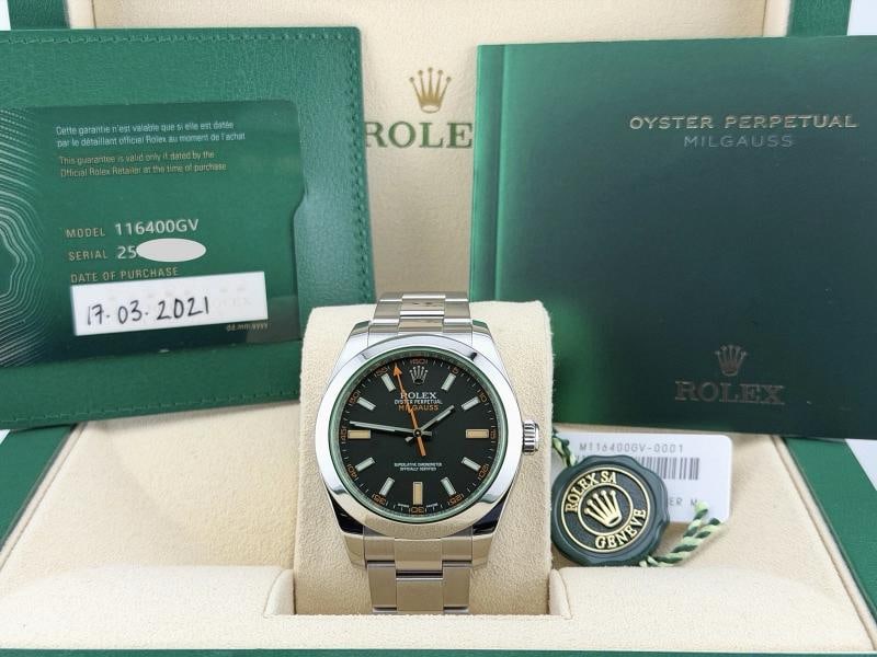 Rolex Milgauss 116400GV Green Crystal Black Dial 40mm Steel Box Papers 2021 - 11