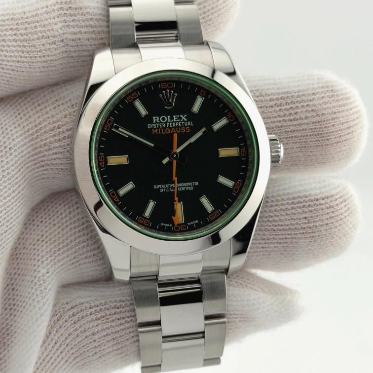 Rolex Milgauss 116400GV Green Crystal Black Dial 40mm Steel Box Papers 2021 - 2
