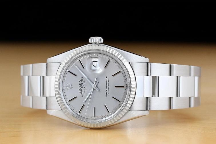 ROLEX MENS DATEJUST 1601 18K WHITE GOLD STEEL GRAY DIAL WATCH w/ OYSTER BAND - 3