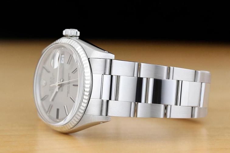ROLEX MENS DATEJUST 1601 18K WHITE GOLD STEEL GRAY DIAL WATCH w/ OYSTER BAND - 4