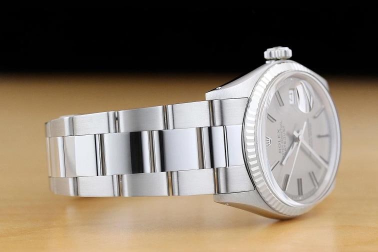 ROLEX MENS DATEJUST 1601 18K WHITE GOLD STEEL GRAY DIAL WATCH w/ OYSTER BAND - 7