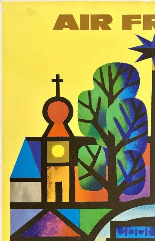 Original Vintage Poster AIR FRANCE EUROPE Airline Travel Tourism LINEN - 2