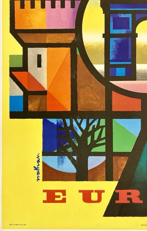 Original Vintage Poster AIR FRANCE EUROPE Airline Travel Tourism LINEN - 4
