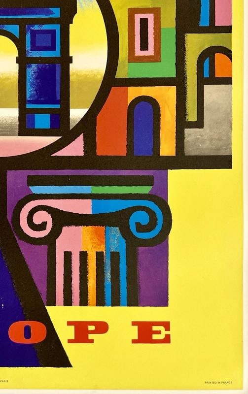 Original Vintage Poster AIR FRANCE EUROPE Airline Travel Tourism LINEN - 5