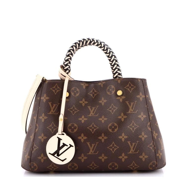 Louis Vuitton Braided Handle Montaigne Handbag Monogram Canvas BB: Condition: Pre-owned - Fair,Brand: Louis Vuitton,Exterior Material: Canvas Coated,Style: Totes,Exterior Color: Neutral,Department: Women,Size: Bb,Accessories: Charms, Lock, With Strap