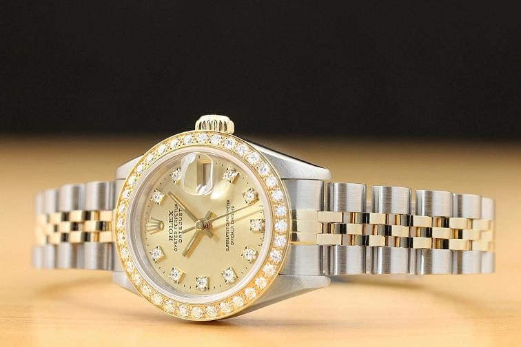 LADIES ROLEX DATEJUST 69173 FACTORY DIAMOND CHAMPAGNE DIAL 18K GOLD SS WATCH - 2