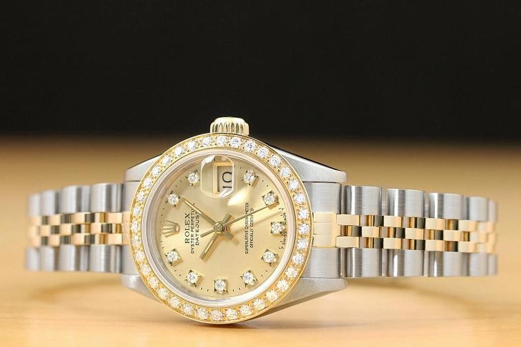 LADIES ROLEX DATEJUST 69173 FACTORY DIAMOND CHAMPAGNE DIAL 18K GOLD SS WATCH - 3