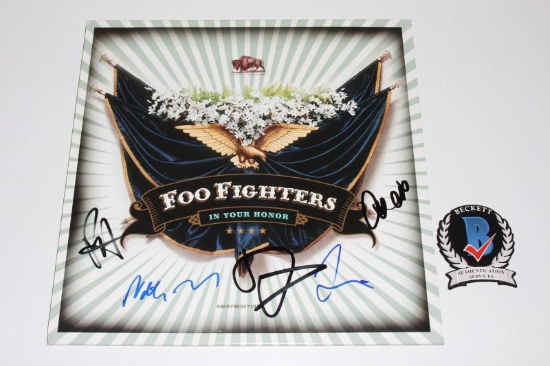 FOO FIGHTERS BAND SIGNED 'IN YOUR HONOR' ALBUM VINYL BECKETT COA x5 DAVE TAYLOR - 2