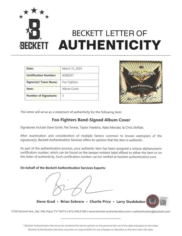 FOO FIGHTERS BAND SIGNED 'IN YOUR HONOR' ALBUM VINYL BECKETT COA x5 DAVE TAYLOR - 4