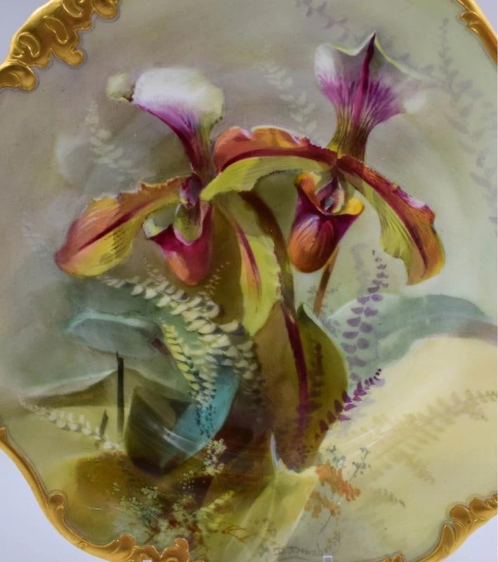 Royal Doulton Orchid Cabinet Plate, H.P. Artist Signed D. Dewsbury, Circa 1900 - 2