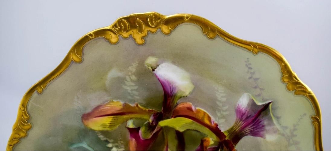 Royal Doulton Orchid Cabinet Plate, H.P. Artist Signed D. Dewsbury, Circa 1900 - 3