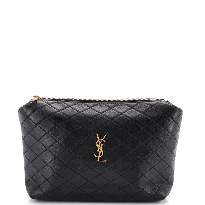Saint Laurent Gaby Zipped Pouch Quilted Leather: Condition: Pre-owned - Good,Brand: Saint Laurent,Exterior Material: Leather,Style: Quilted Leather,Exterior Color: Black,Department: Women,Size: Unknown,Accessories: Dust Bag