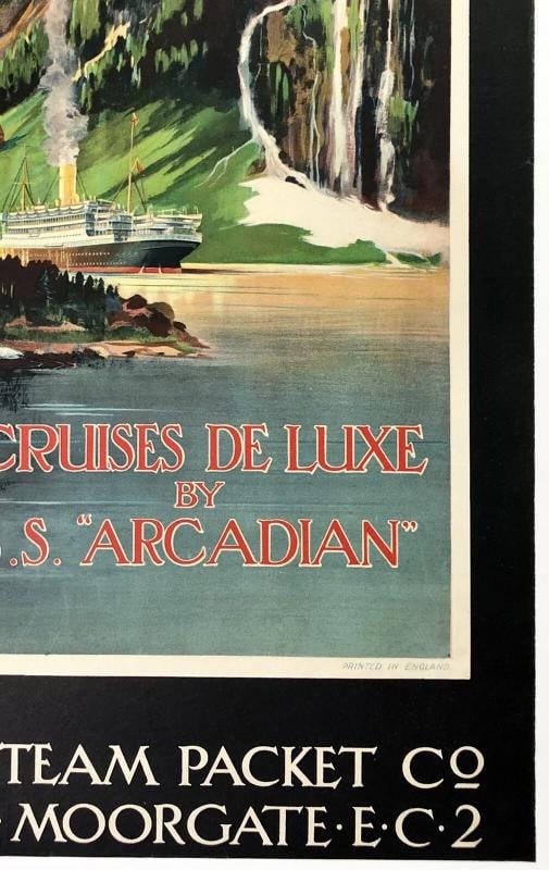 Original Vintage Poster NORWAY ROYAL MAIL Steamship Cruise Ship Travel LINEN - 5