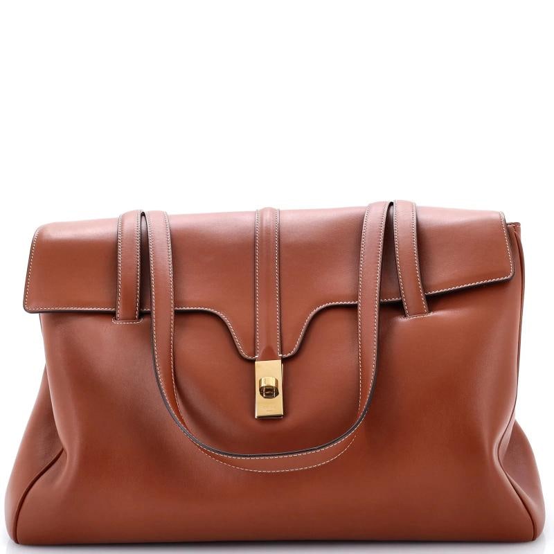 Celine Soft 16 Bag Smooth Calfskin Large: Condition: Pre-owned - Excellent,Brand: Celine,Exterior Material: Leather,Style: Shoulder Bags,Exterior Color: Brown,Department: Women,Size: Large Condition: Great. Exterior: creases, corner wear, min