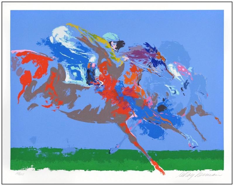 LeRoy Neiman Original Color Screenprint In the Stretch Horse Signed Framed Art - 3